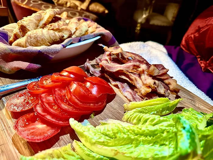 GOE BLT fixins - bacon, lettuce, tomato, and croissants